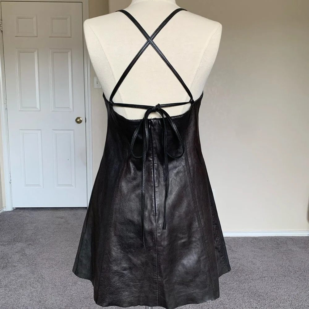 Vintage Plein Sud Lambskin Leather Black Mini Dress - Picture 5 of 5